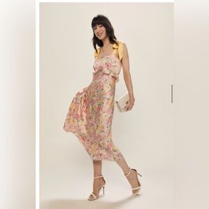 Floral Midi Dress with Yellow Tie Straps